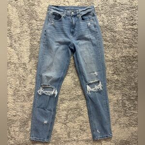 American Eagle High Waisted Ripped Mom Straight Jeans Distressed Woman 2
